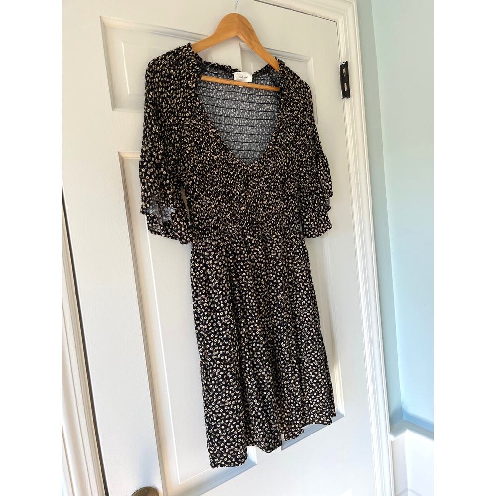 Bohme Moxie Smocked Floral Mini Dress Romantic Cottagecore Bell Sleeve S ✨ - Picture 3 of 9